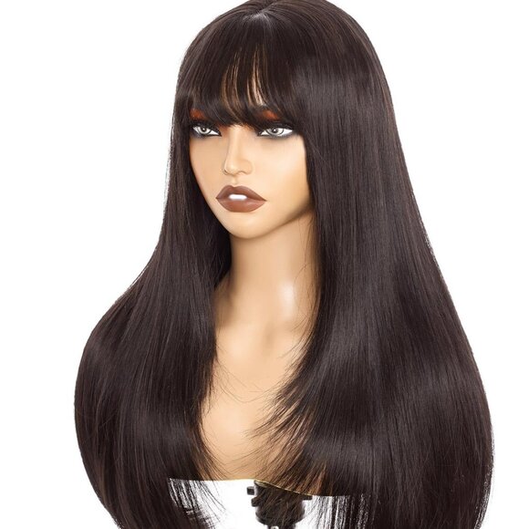 Twobla Natural Black Wig With Bangs | 26 Inch - Picture 1 of 1